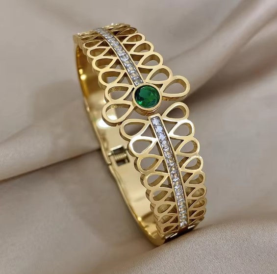 Vintage Rhinestone Cuff Gold Bracelet